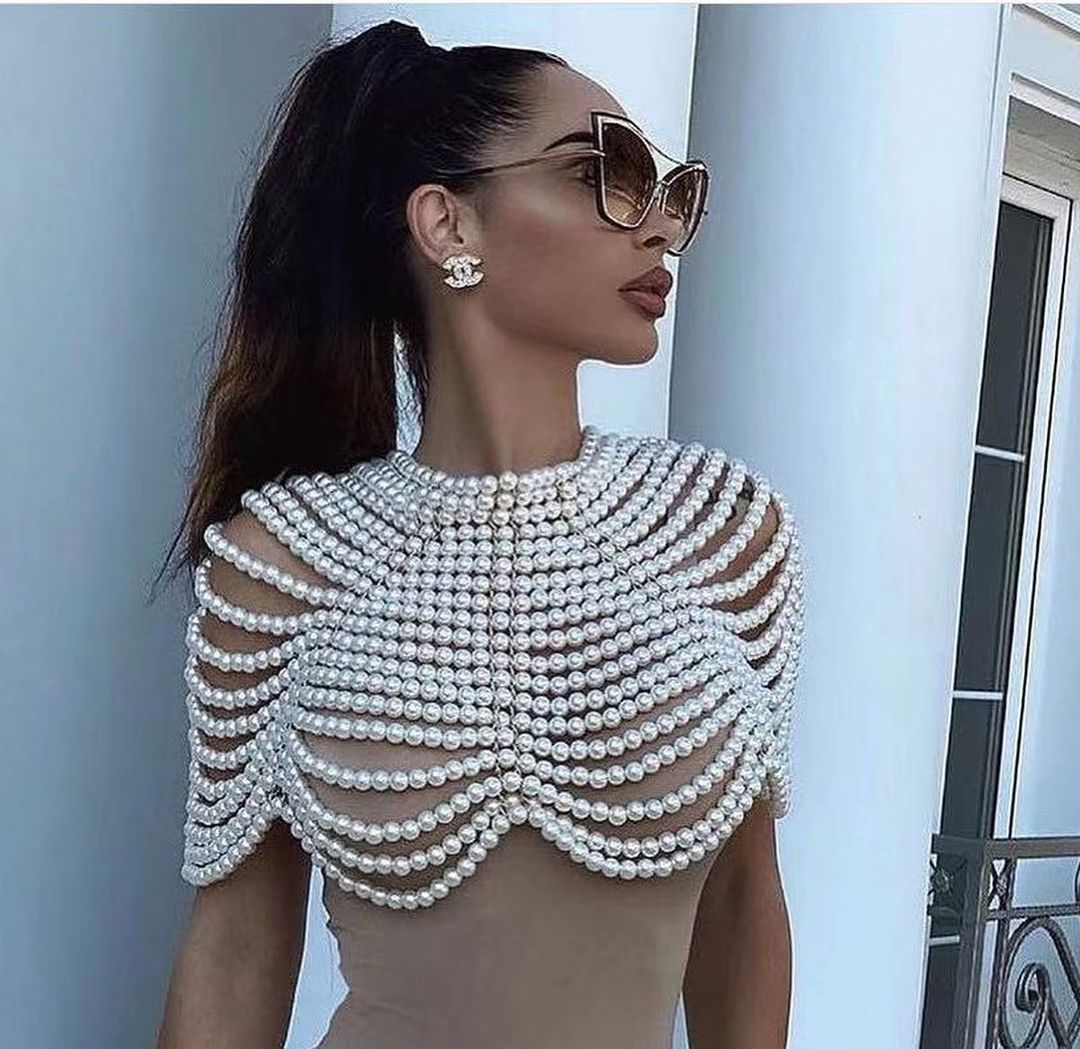 Pearl Bustier Beaded Crop Top Fashion Closet Clothing