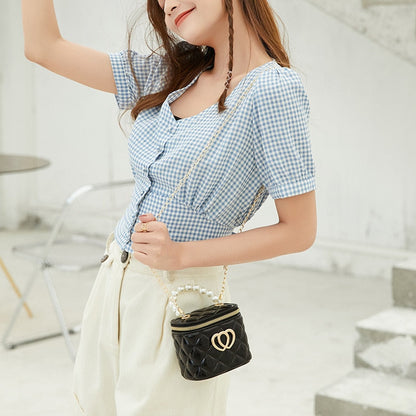 Pearl Heart Mini Tote Bucket Bag Fashion Closet Clothing