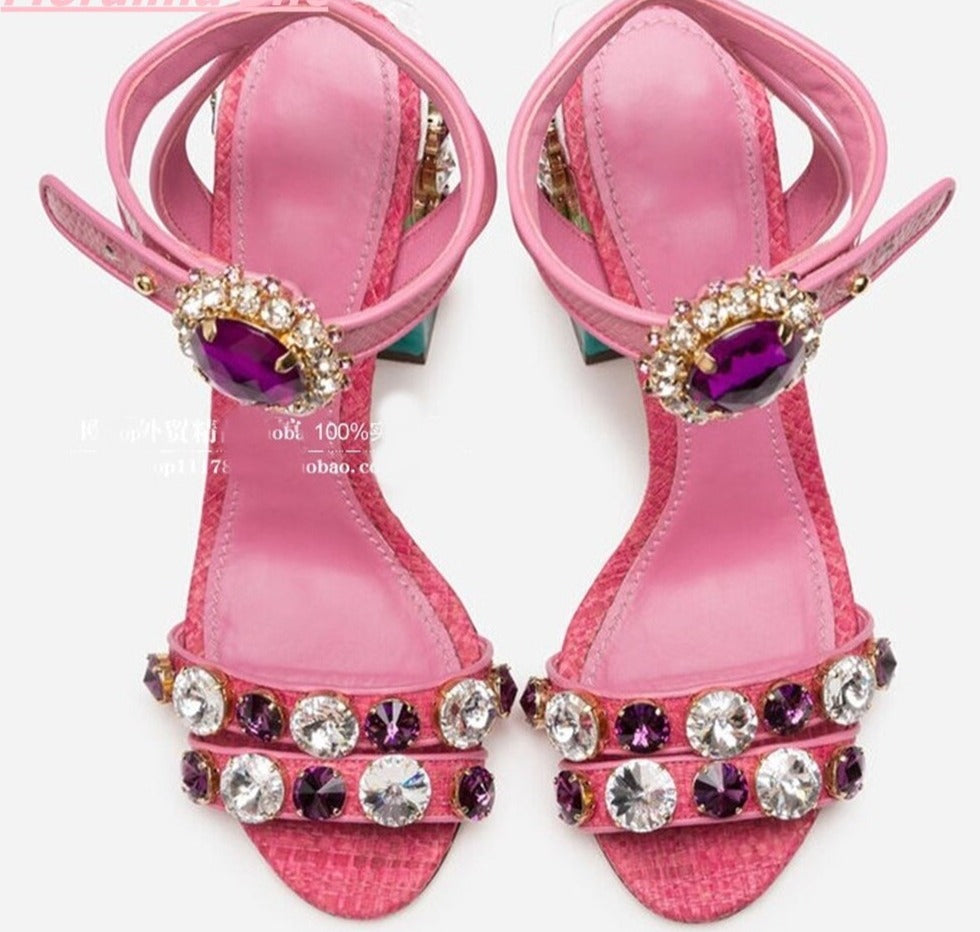 Pink Button Rhinestone Fairy Retro Heels Fashion Closet Clothing