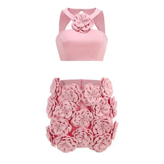 Pink Flower Decorative Skirt Set Fashion Closet Clothing