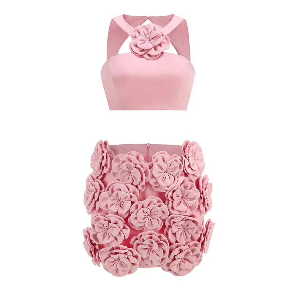 Pink Flower Decorative Skirt Set Fashion Closet Clothing