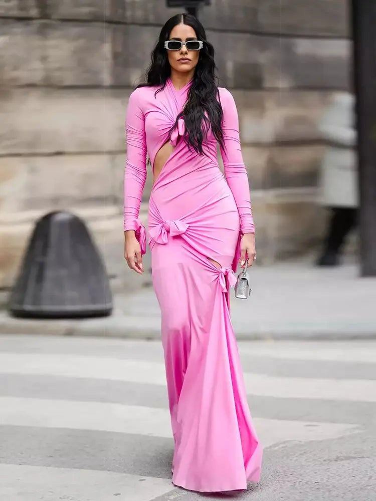 Pink Pleated Maxi Dress Fashion Closet Clothing