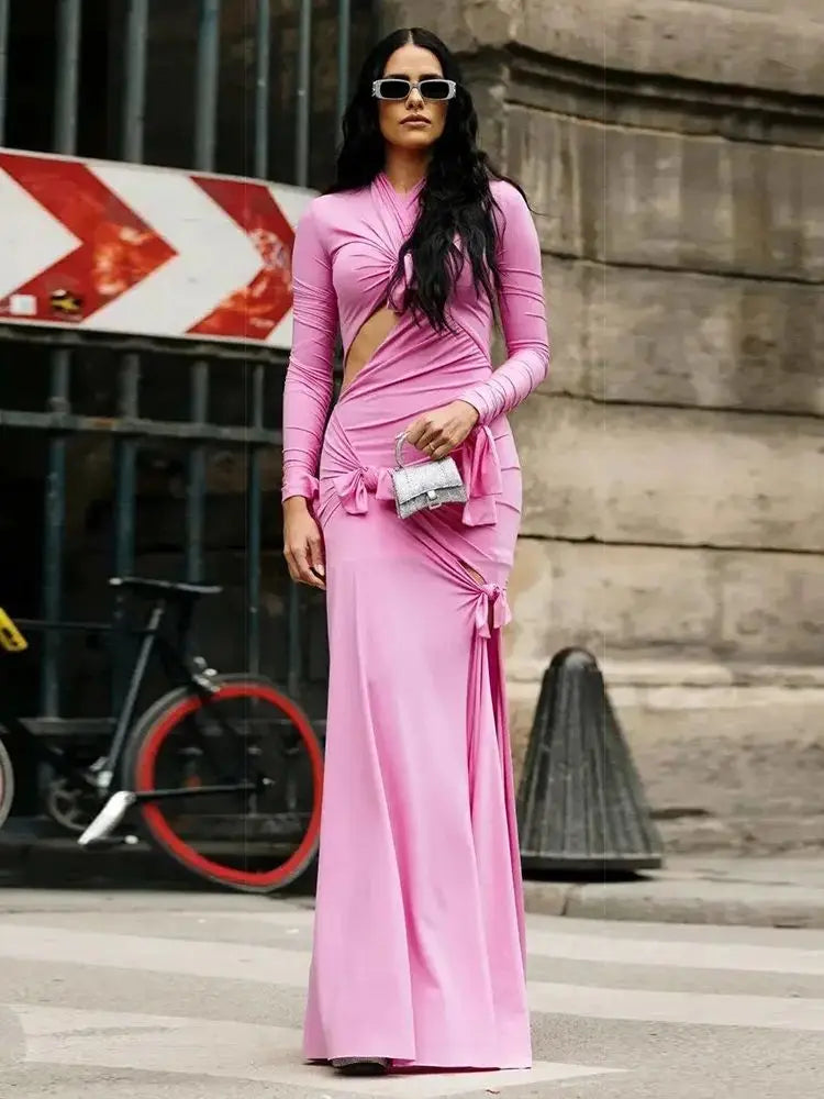 Pink Pleated Maxi Dress Fashion Closet Clothing