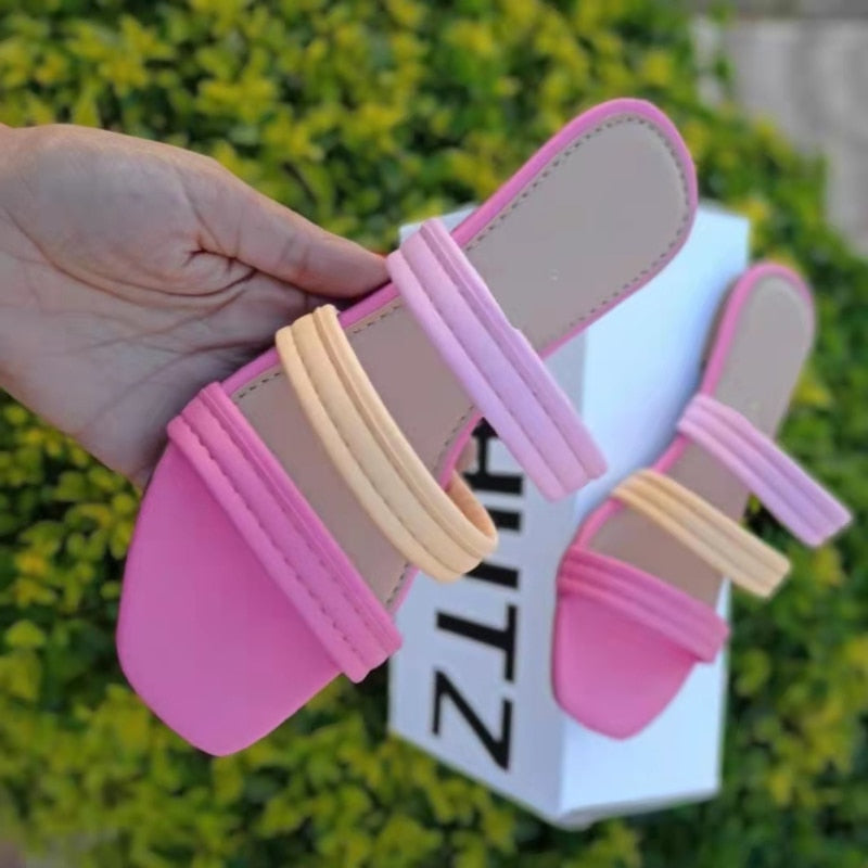 Pink Square Flat Sandals Fashion Closet Clothing