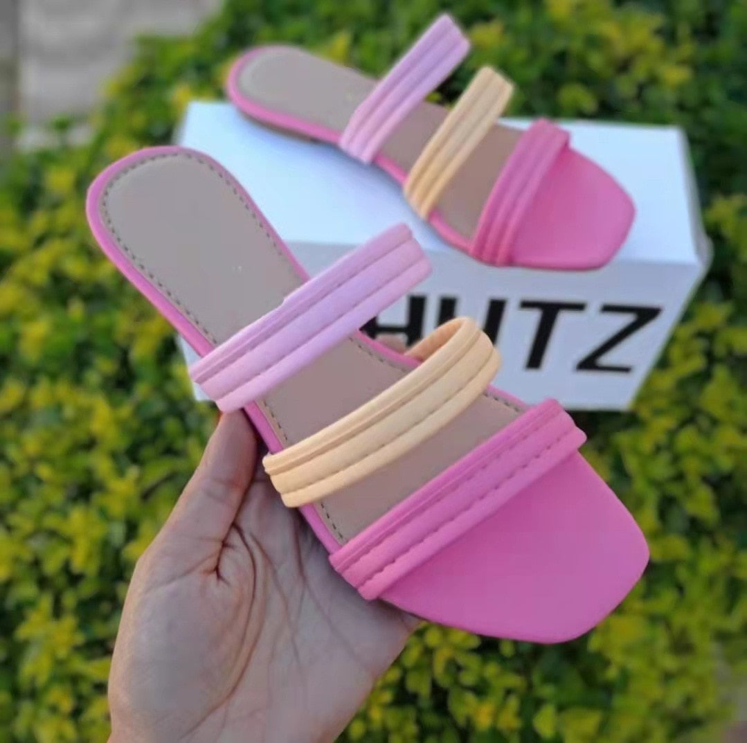 Pink Square Flat Sandals Fashion Closet Clothing
