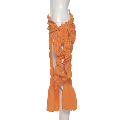 Pleated Woven Skirt- Orange Fashion Closet Clothing