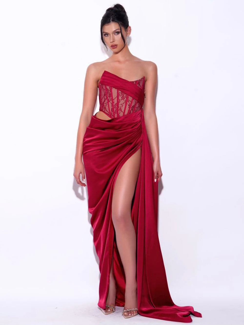 Red Carpet Satin Maxi Dress Fashion Closet Clothing
