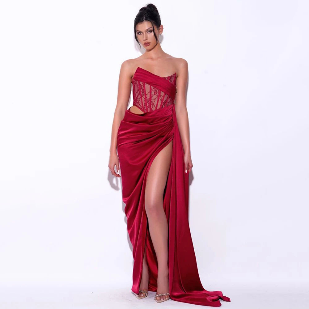 Red Carpet Satin Maxi Dress Fashion Closet Clothing