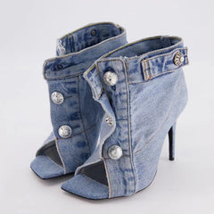 Retro Denim Cloth High Heels Fashion Closet Clothing