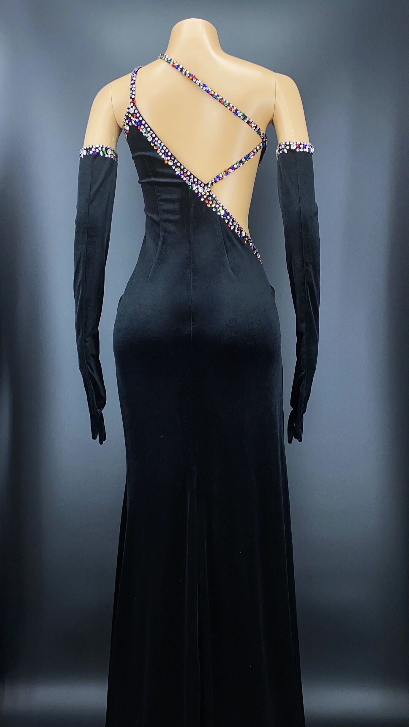 Rhinestone Black Velvet Dress Fashion Closet Clothing
