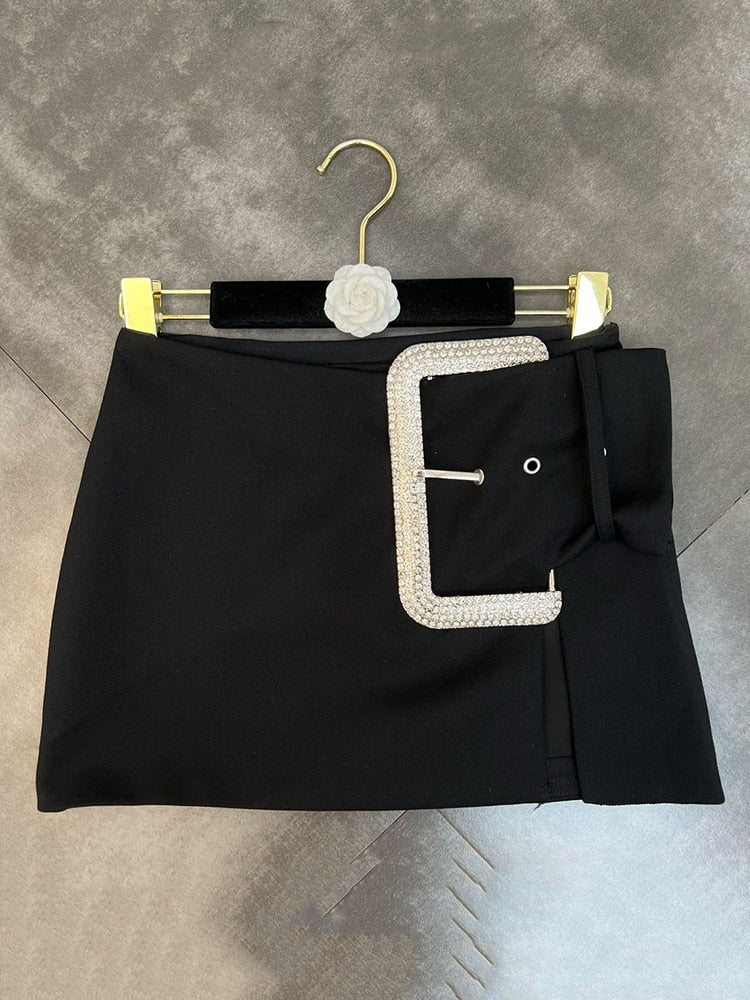 Rhinestone Buckle Mini Skirt Fashion Closet Clothing