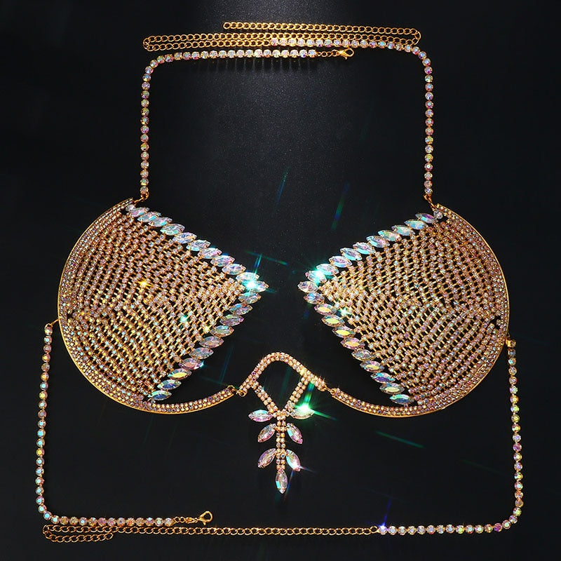 City Glam Gold Crystal Diamante Rhinestone Triangle Bra – Nazz Collection