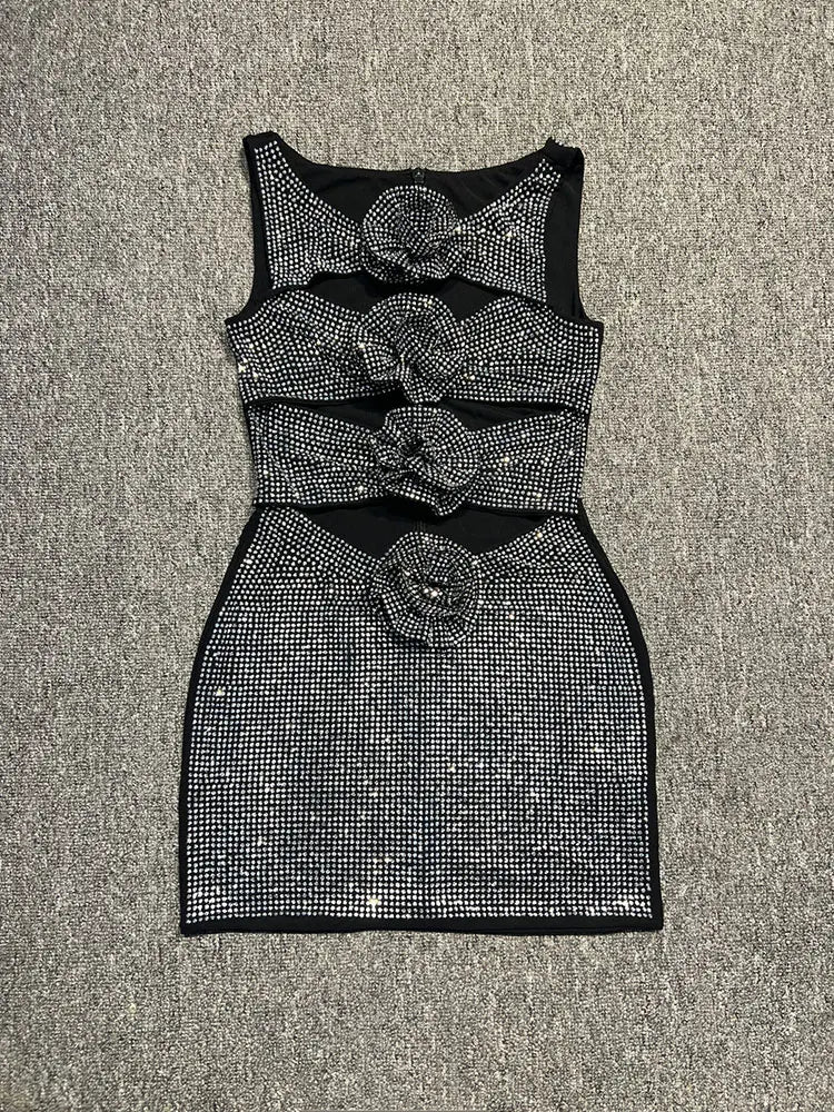 Rhinestone Cutout Bodycon Mini Dresses Fashion Closet Clothing