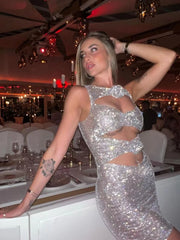 Rhinestone Cutout Bodycon Mini Dresses Fashion Closet Clothing