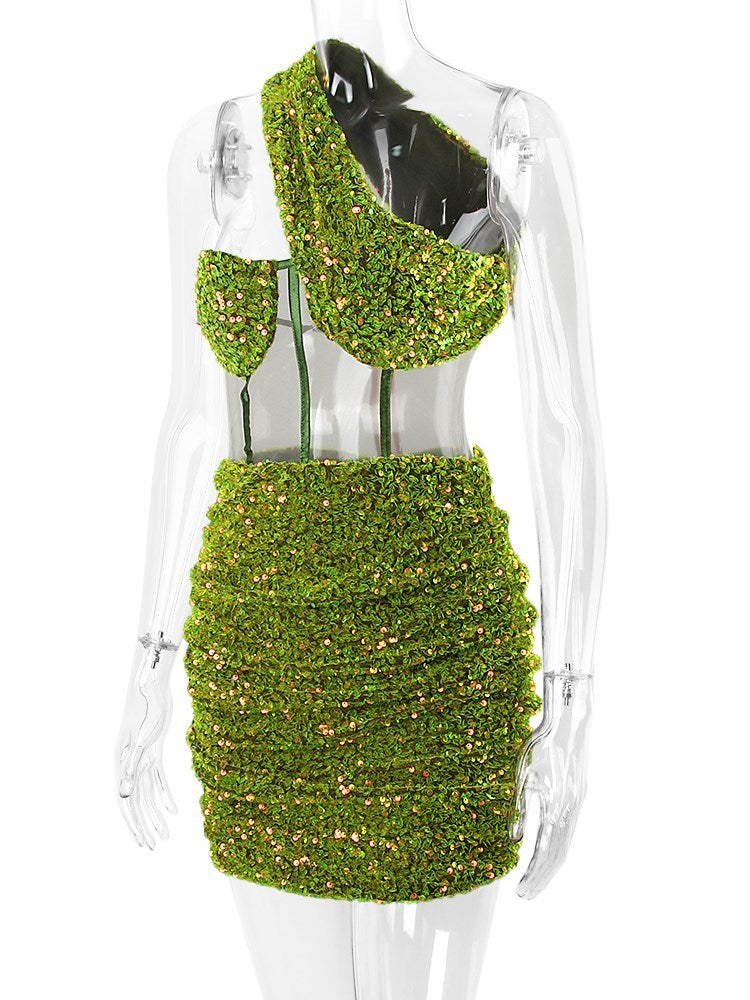 Rosa Sequins Mini Dress- Green Fashion Closet Clothing
