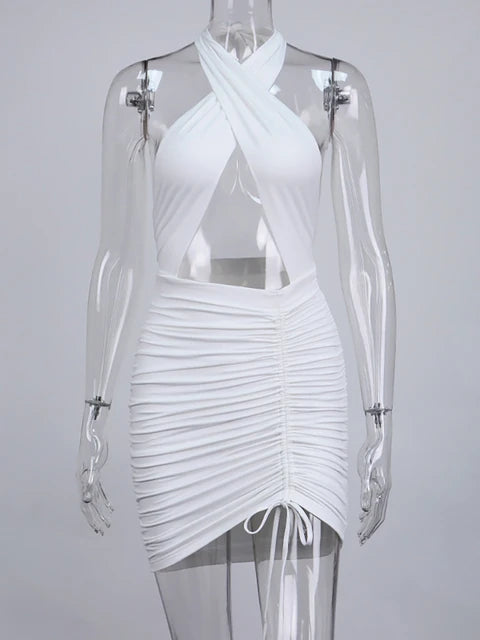 Ruched Bodycon Drawstring Mini Dress Fashion Closet Clothing