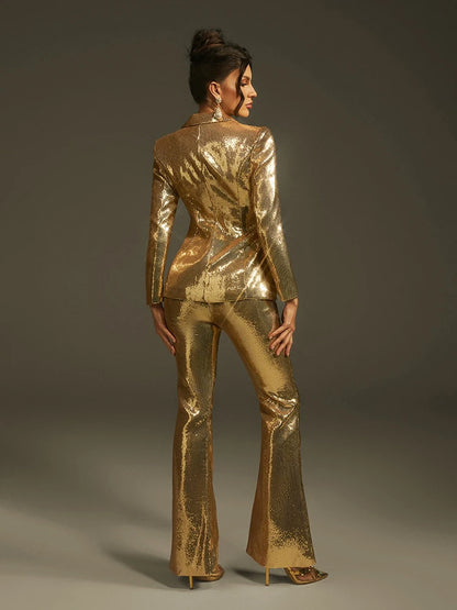 Luxury Gold Sequin Blazer Pants Set