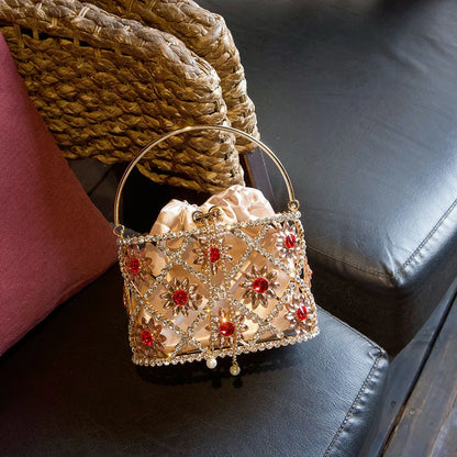 Flower Diamond Cage Bucket Handbag