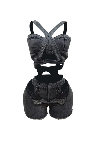 Shilla Cutout Denim Short Set
