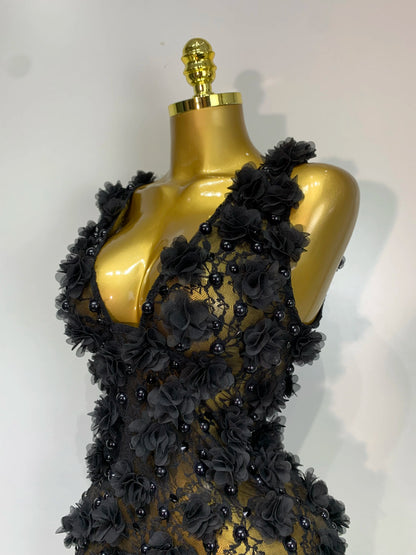 Bloom Pearls Lace Mini Dress