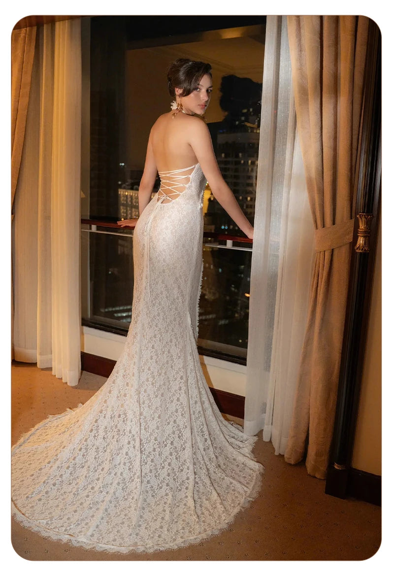 White Lace Mermaid Maxi Dress