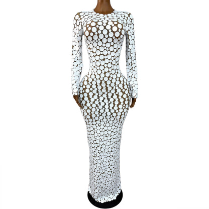 White Points Mesh Maxi Dress