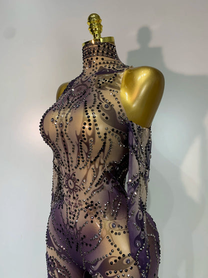 Alyza Rhinestone Mesh Jumpsuit