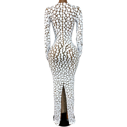 White Points Mesh Maxi Dress