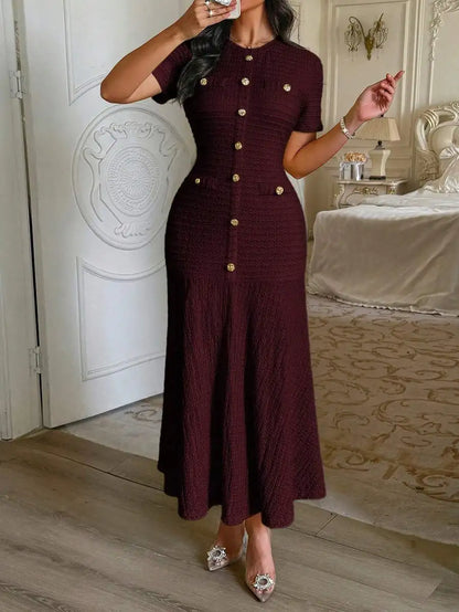 Sun-Drenched Knit Button Midi Dress