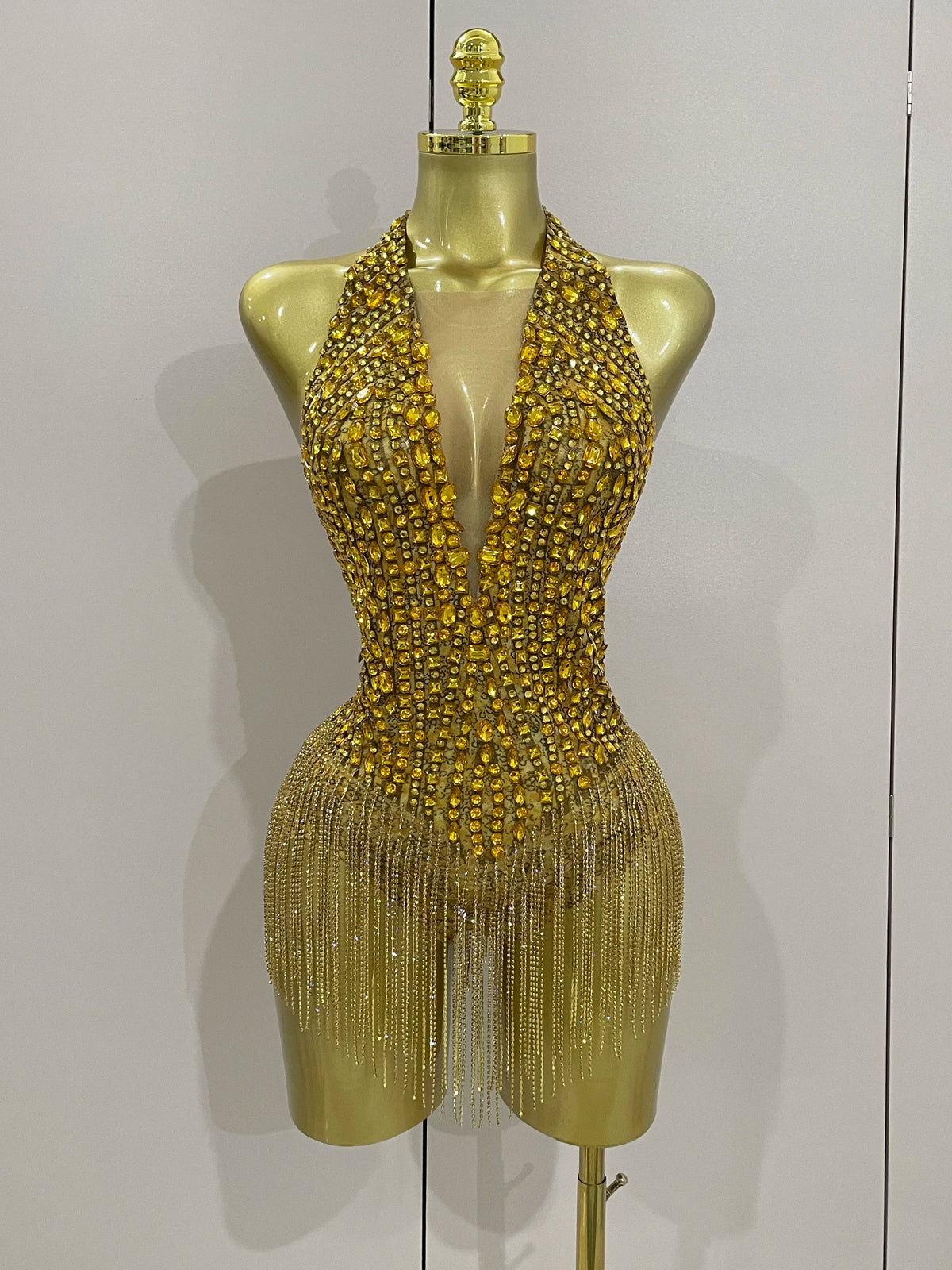 Golden Rhinestone Mesh Bodysuit