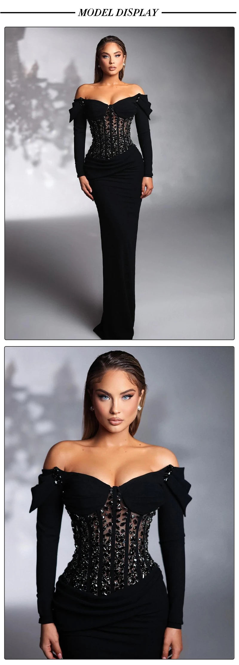 Porsha Satin Sequins Maxi Dress