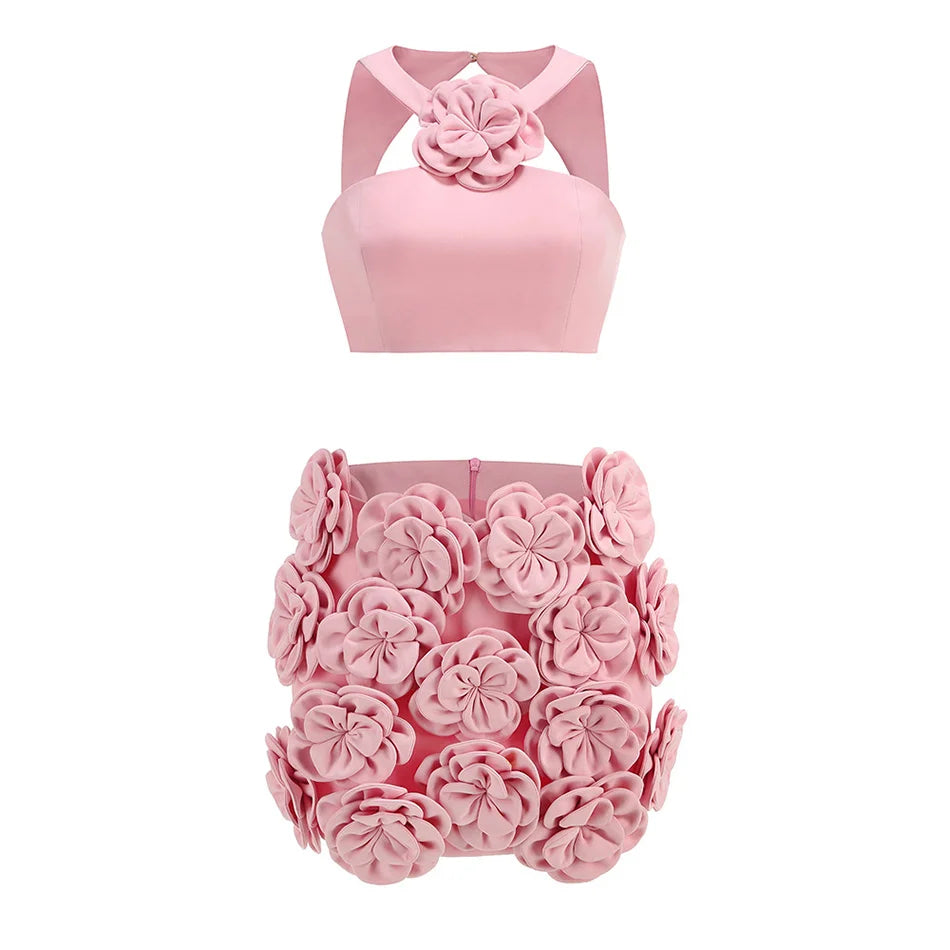 Pink Flower Decorative Skirt Set