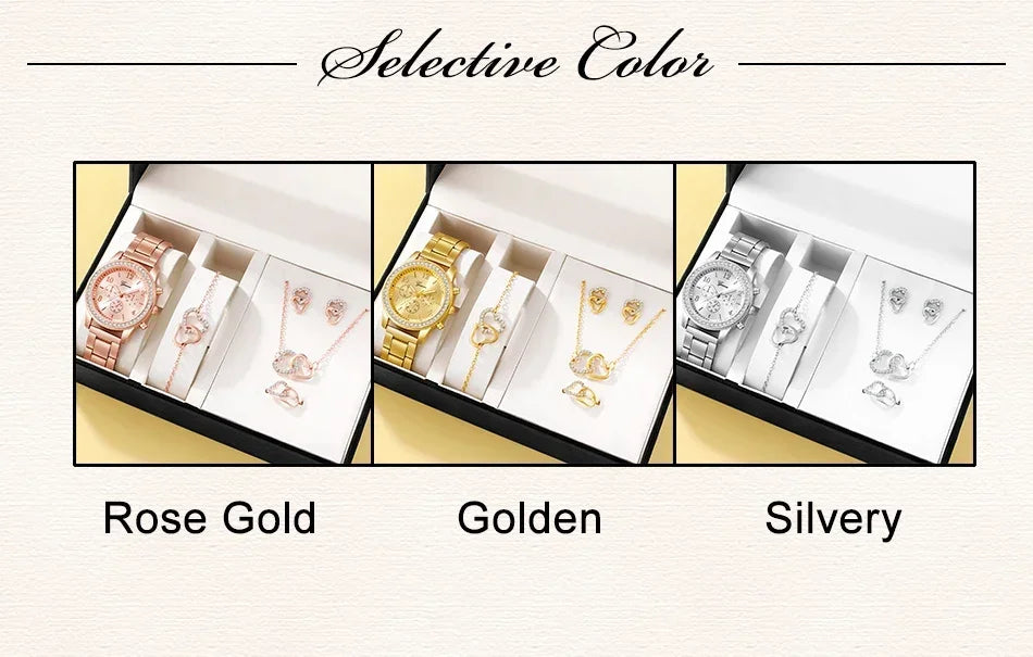 6PCS Set Luxury Watch/Earrings/Necklace