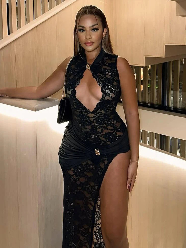 Asymmetrical Metal Knot Slit Dress