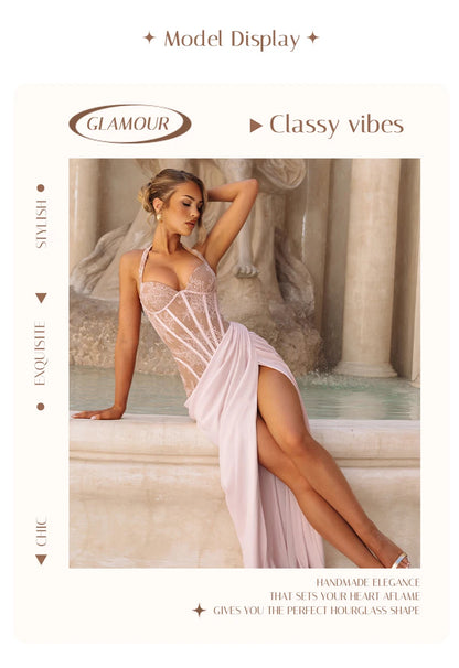 Bodice Corset High Slit Maxi Dress