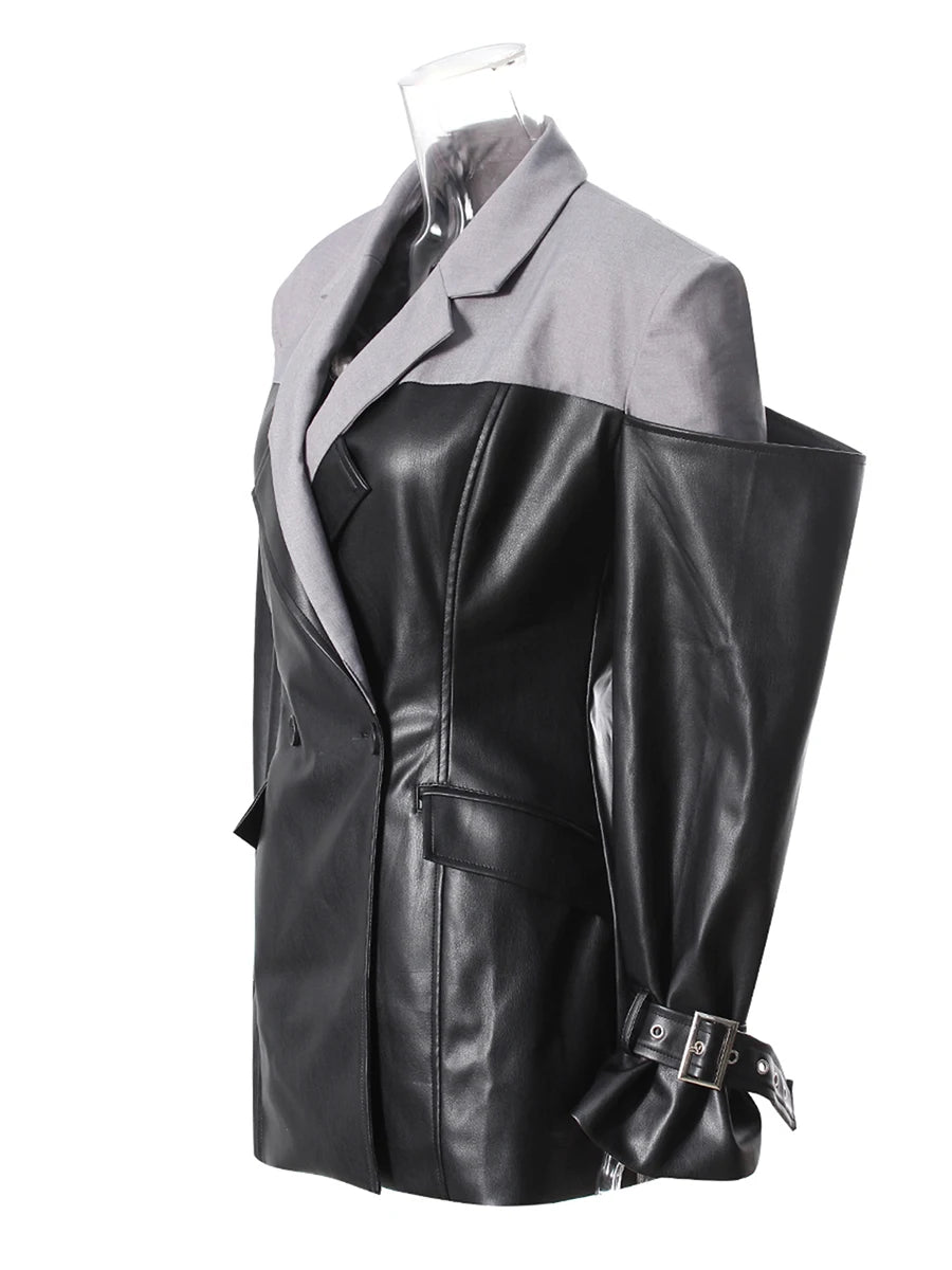 Leather Lapel Sleeve Jacket