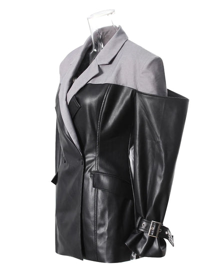 Leather Lapel Sleeve Jacket