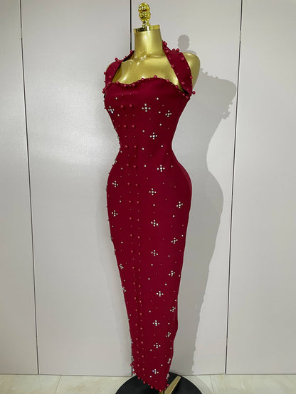 Rhinestone Pearl Bandage Midi Dress