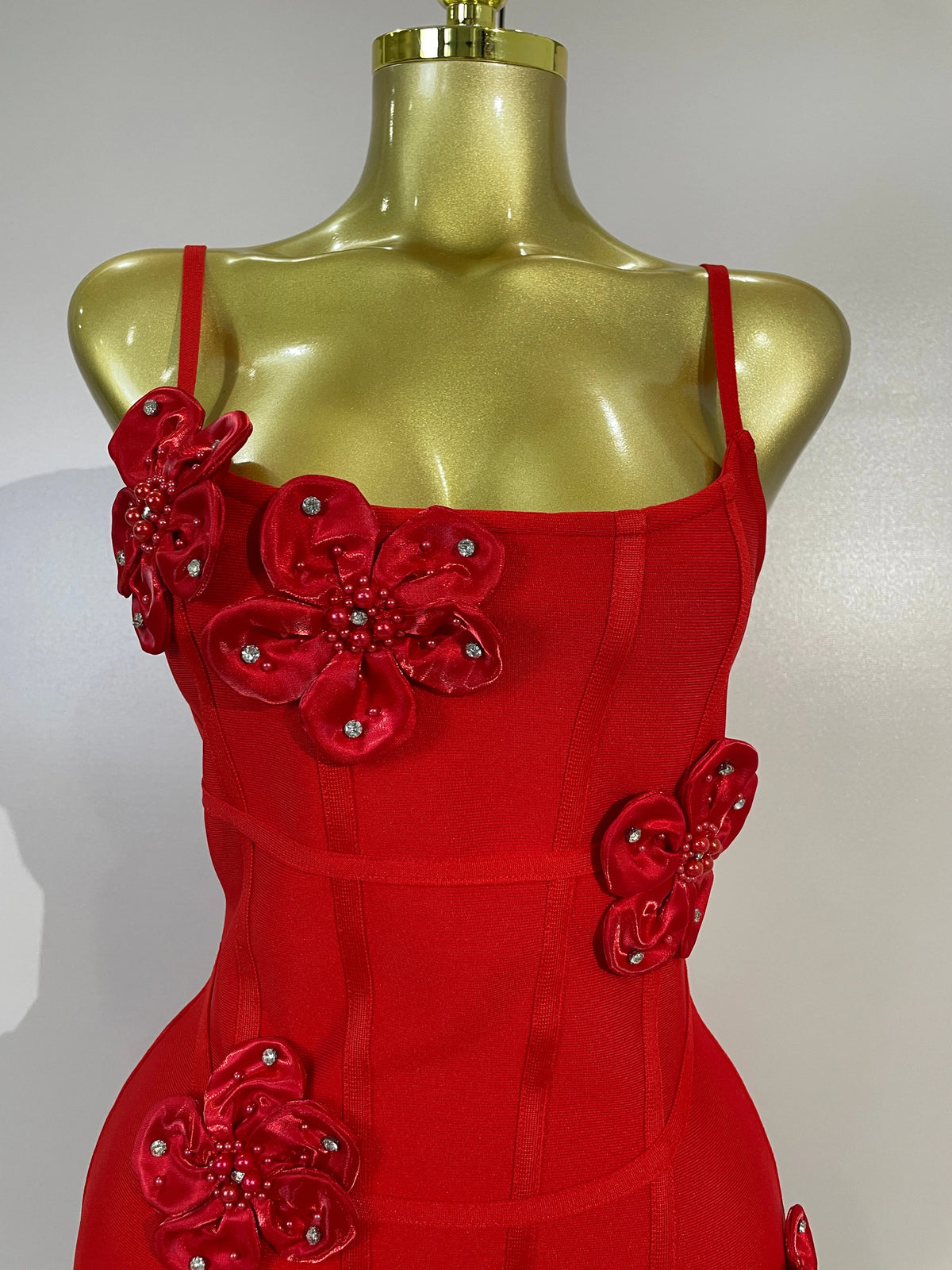 Chic 3D Beaded Flower Bandage Mini Dress