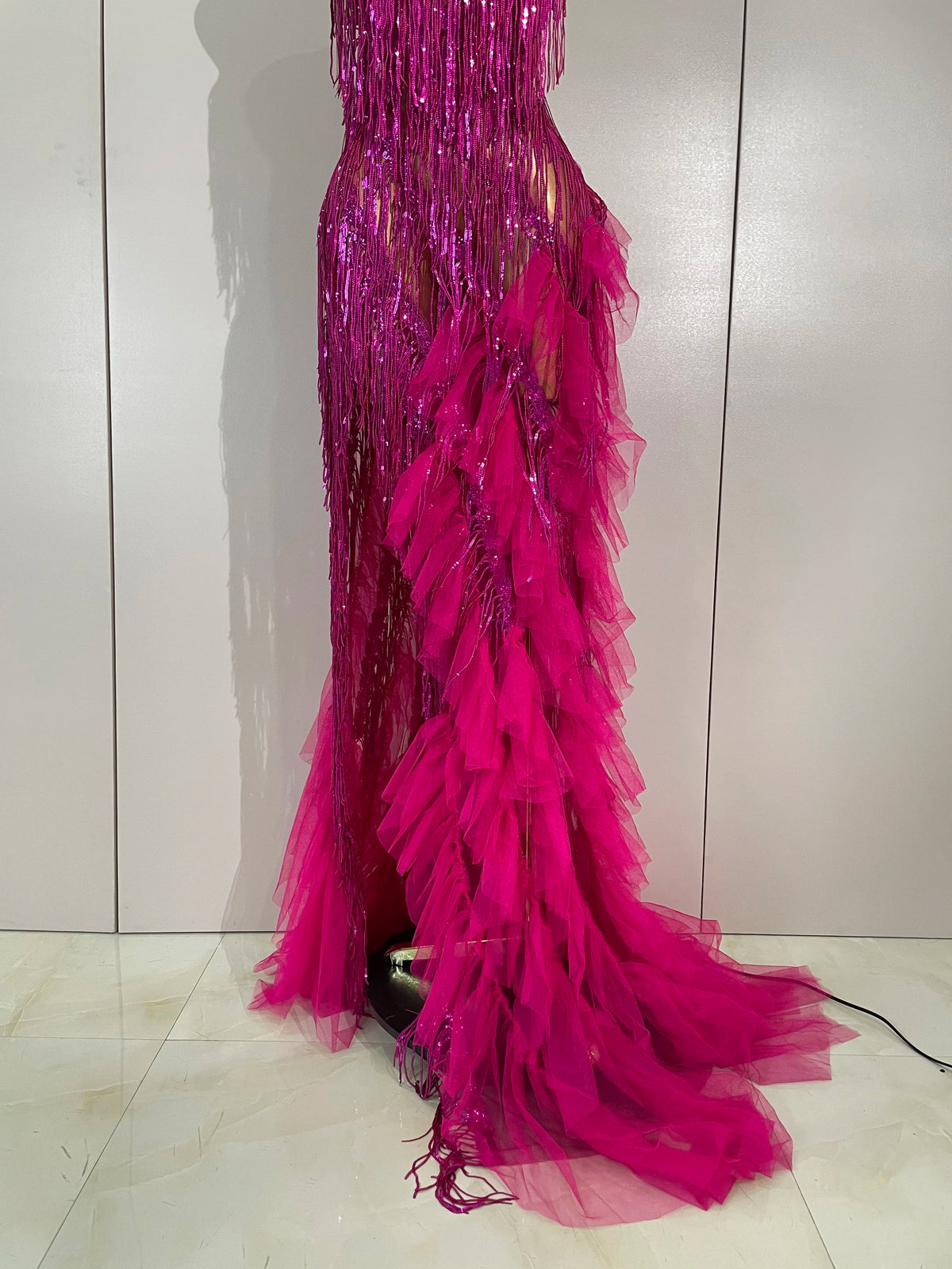 Alisa Rhinestone Tassel Sheer Maxi Dress