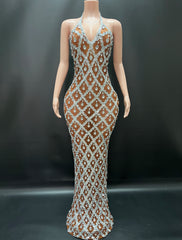 Abi Rhinestone Mesh Maxi Dress