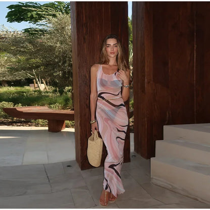 Marian Sheer Mesh Maxi Dress
