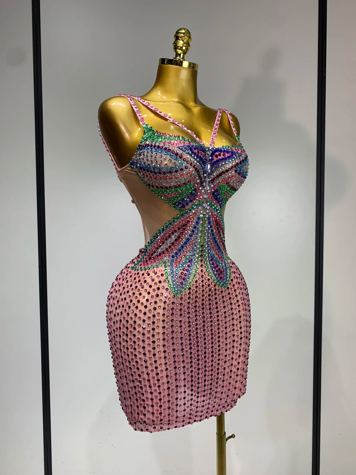 Butterfly Crystal Mesh Mini Dress