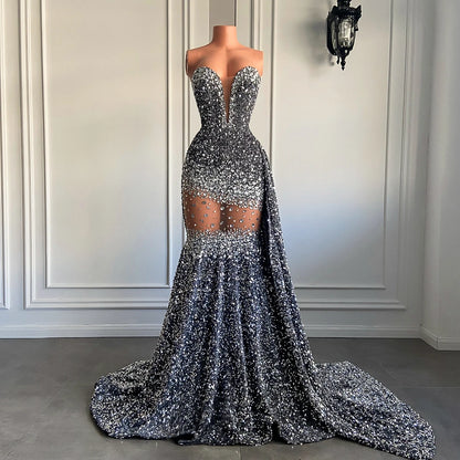 Crystal Sequin Mermaid Maxi Dress