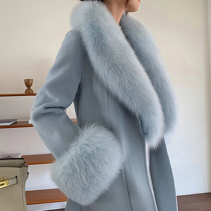 Cashmere Wopl Fox Fur Luxury Overcoat