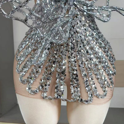 Silver Mesh Mini Dress