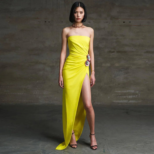 Yellow Stereo Pleated Maxi Dress