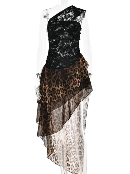 Leopard Inclined Shoulder Dress