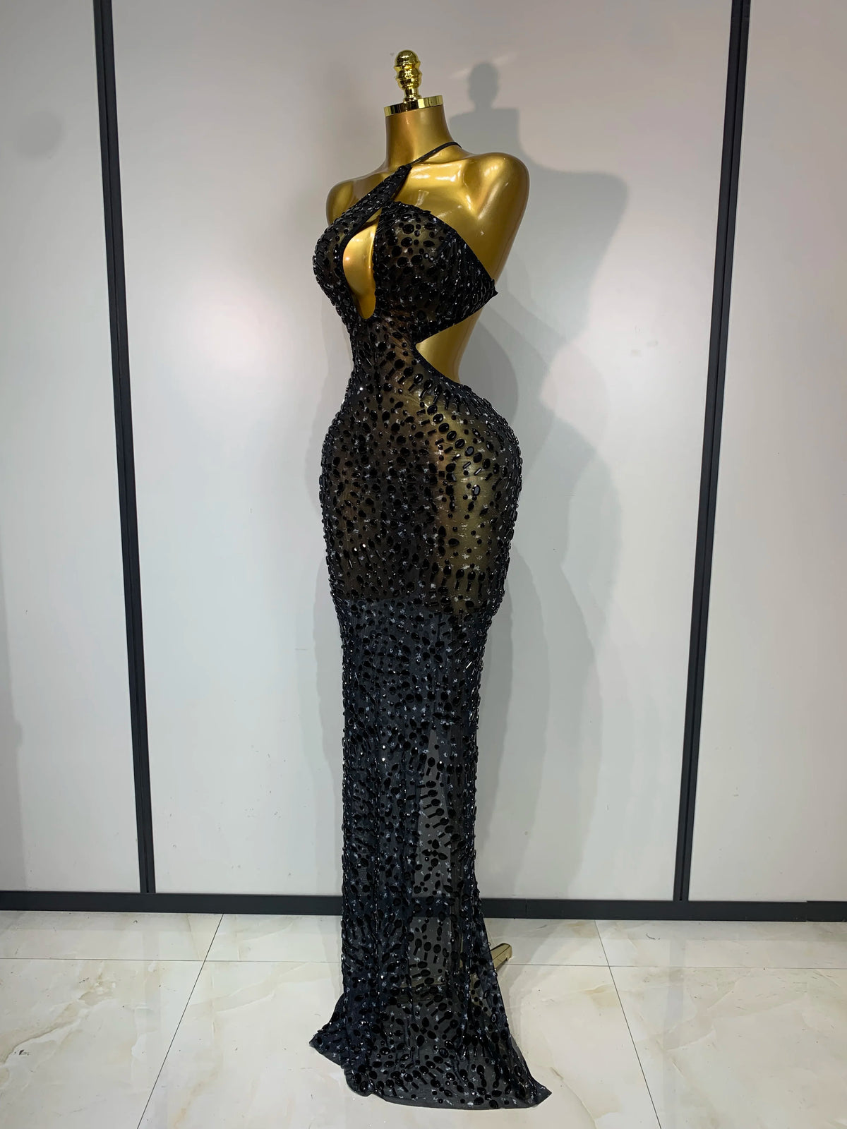 Adelina Rhinestone Backless Maxi Dress