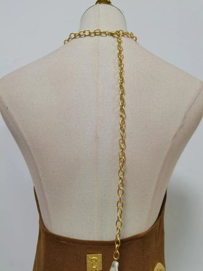 Gold Trim Cutout Knit Maxi Dress